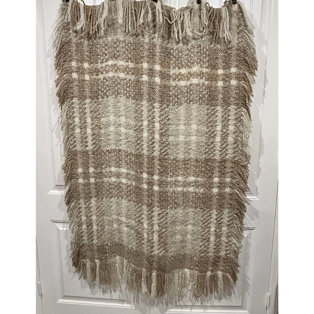 Kennebunk Weavers Throw Double Weave Gray Tans 40" W x 60" L (72” w/fringe) USA.